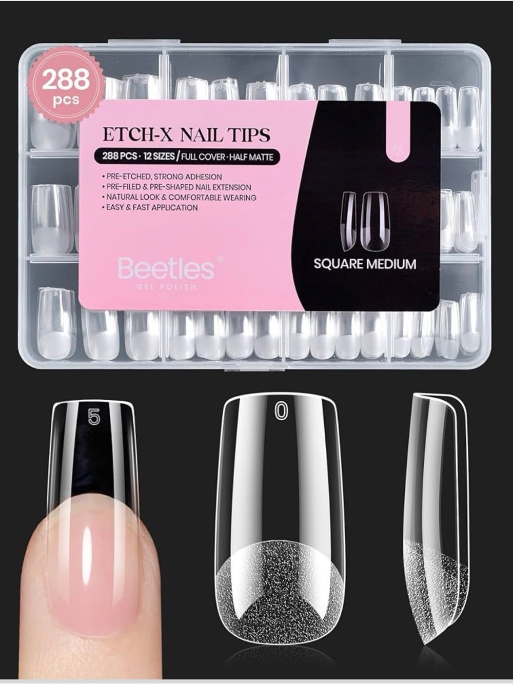 etch-x clear square medium nail tips - beetles!